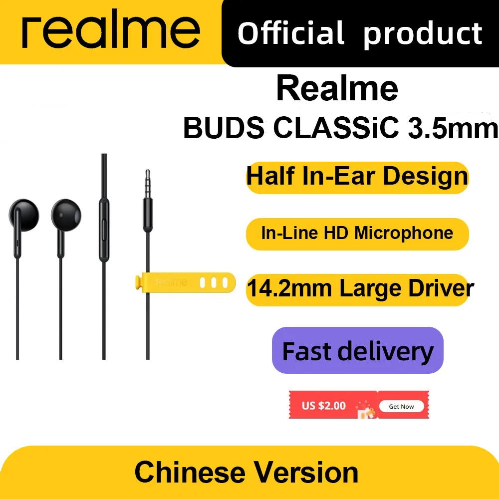 Классические наушники Realme X2 Q3 Pro GT Q2 Q проводные наушники-вкладыши 3 5 мм встроенный