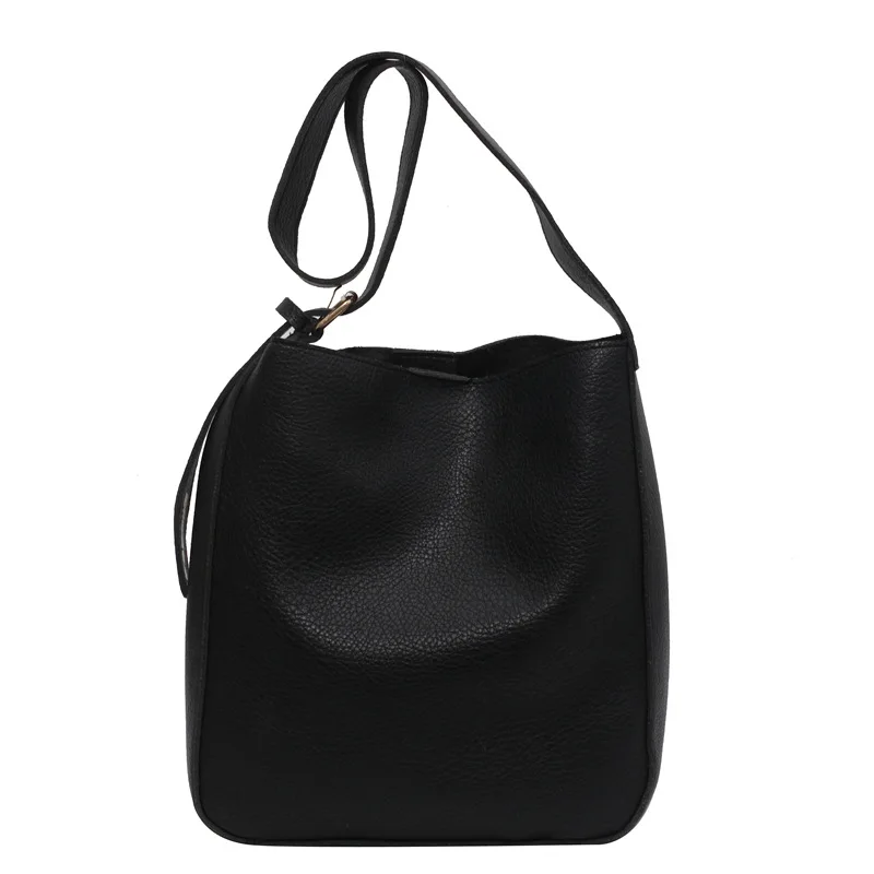 

2021 New fashion PU women's bag solid color one-shoulder sloping bag large-capacity leisure bucket bag