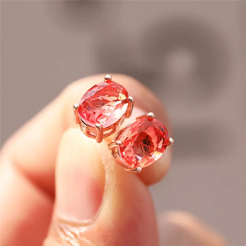 Классические овальные серьги гвоздики с радужным цирконием для женщин винтажные