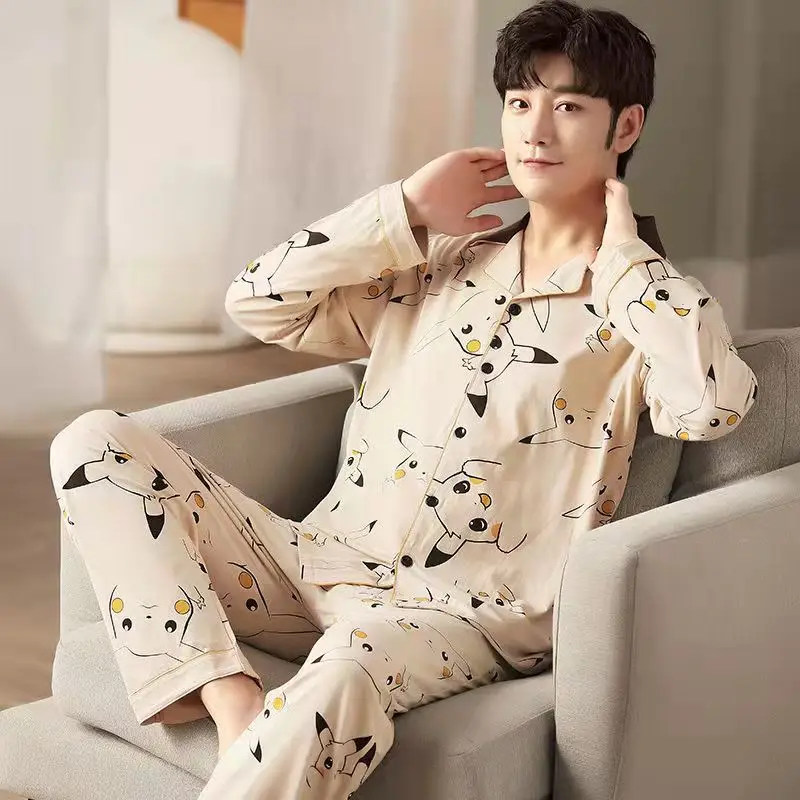 Mens Autumn Winter Pijamas Anime 2 pieces Japan Home Clothing Long Sleeved Cartoon Pajamas Cardigan Gentleman Pajamas Set New