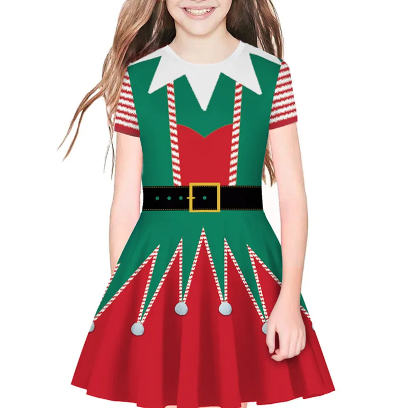 

Christmas Printing Parent-child Round Neck Short Sleeve Dress Fashion Dress Wholesale Family Matching Outfits Xmas