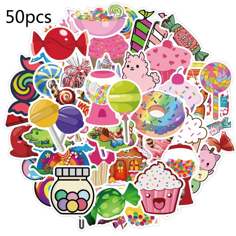 

50pcs/bag Cute Stationery Stickers Cartoon Colorful Sugar Ice Cream Graffiti Stickers for Laptap Luggage Skardboard Paste Paper