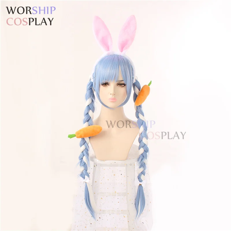 VTuber Bunny Girl Usada Pekora Wigs Braids Hololive Fantasy Cosplay Long Braided Hair Blue White Synthetic Role Play |