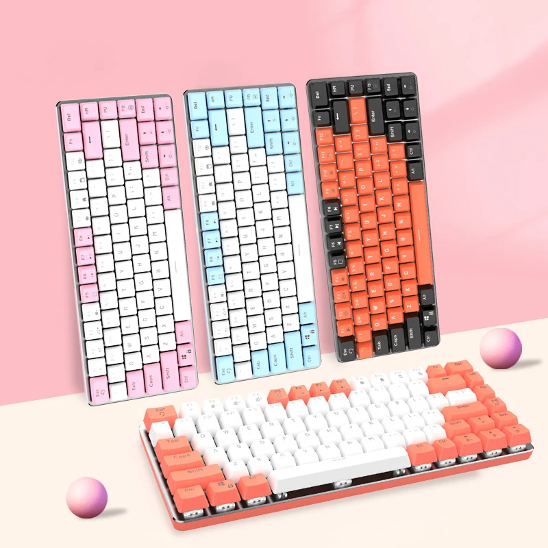 

82 Keys Anti-Ghosting Mechanical Gaming Keyboard With Adjustable USB Wired PC White Backlight ABS Keycaps Pink Keyboard