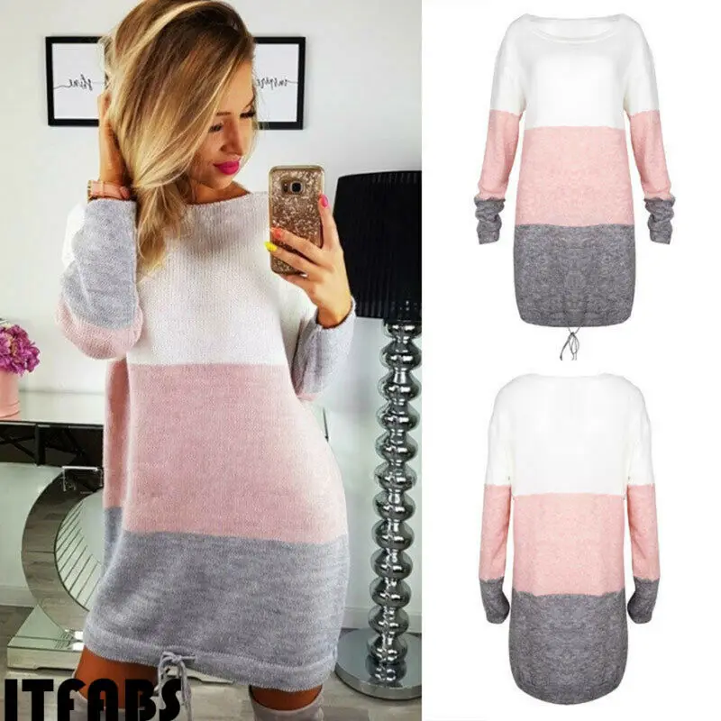 

Autumn Winter Women Sweater Dress Long Sleeve Knit Cardigan Jumper Tops Loose Casual Dresses