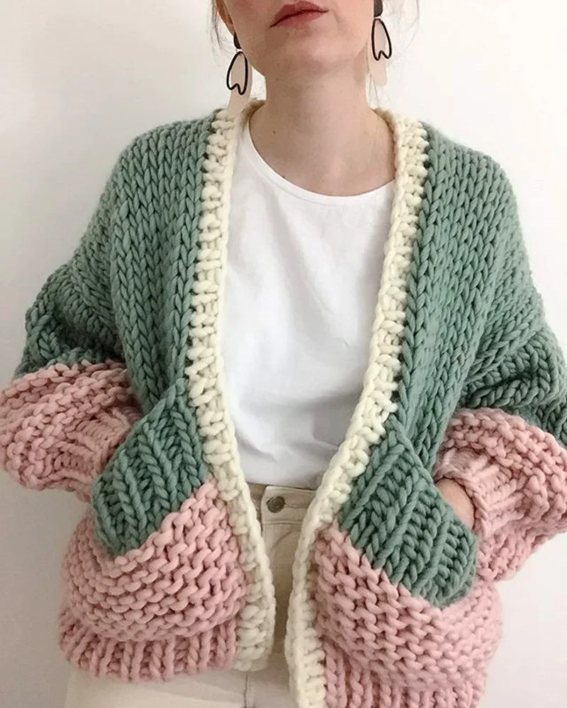 Boho Inspired HANDMADE cardigan puff sleeve plus size women warm winter cardigans sweaters new fashion knitwear outwear |