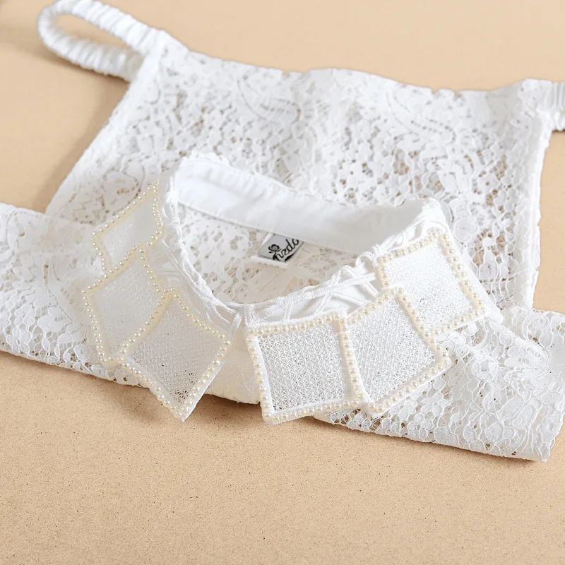 Элегантный вышитый бисером кружевной Поддельный Воротник из хлопка белый