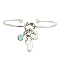 baby paw print creative initial letter monogram birthstone adjustable bracelet fashion jewelry women gift pendant