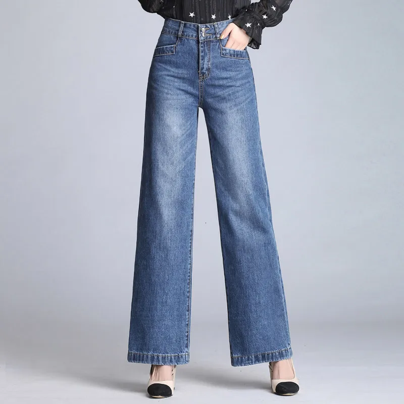 

#3216 High Waist Wide Leg Jeans Women Loose Denim Blue Ankle-length Elegant Straight Push Up Boyfriend Jeans For Women Plus Size