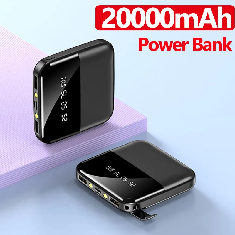 Мини Банк питания 20000 мАч быстрое зарядное устройство для Iphone Xiaomi Huawei 2 USB ЖК