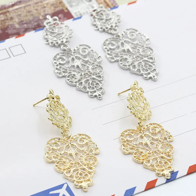 

2020 NEW Fashion Women Drop Earrings Bohemian Earrings Jewelry Metal Hollow Leaf Shape Dangle Earrings Women Stud Earrings