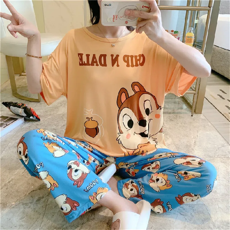 

Disney cartoon Minnie piggy girl summer pajamas women short-sleeved trousers casual cute cartoon loose home service 2-piece suit