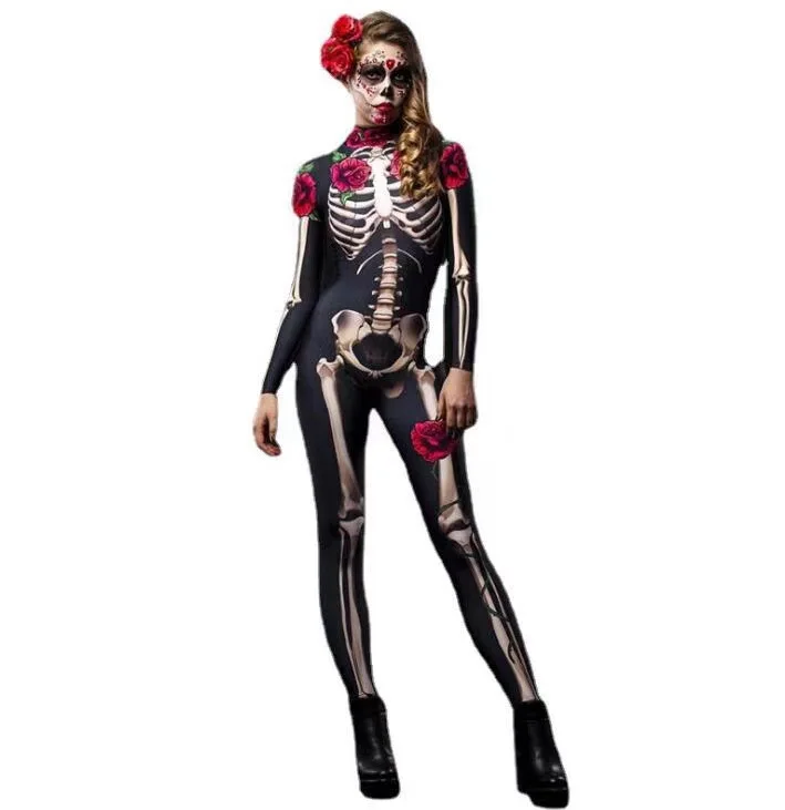Пасхальный страшный костюм для взрослых и детей с изображением скелета розы