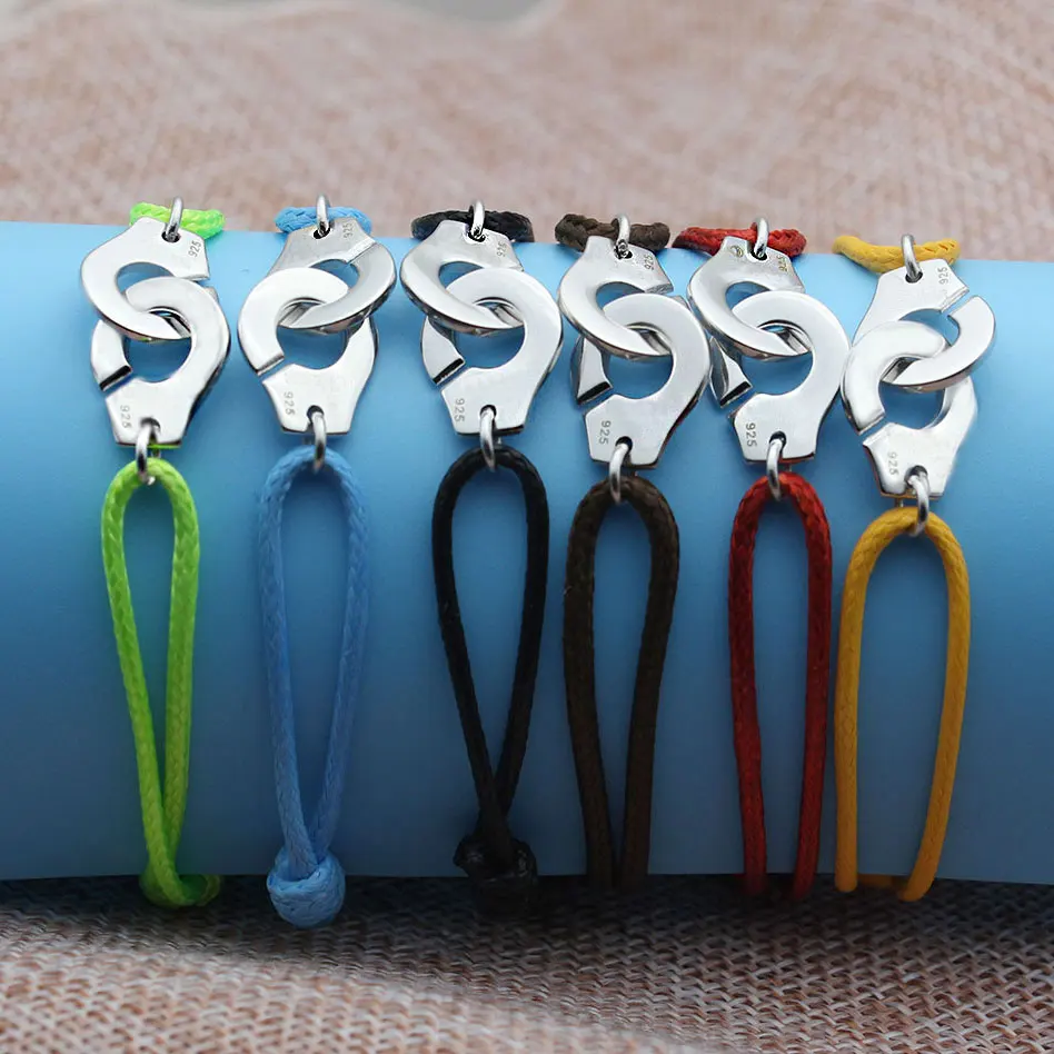 

Bracelet Menotte France Paris Jewelry 925 Sterling Silver Handcuffs Bracelet For Women With Rope 925 Silver Pendant Rope Bangle