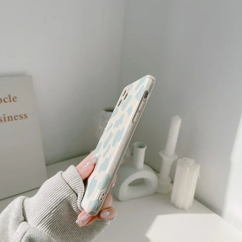 

Ins Korean blue cow pattern Cute Case For iphone 11 12 Pro X XR XS Max 8 7 6 Plus For Girls