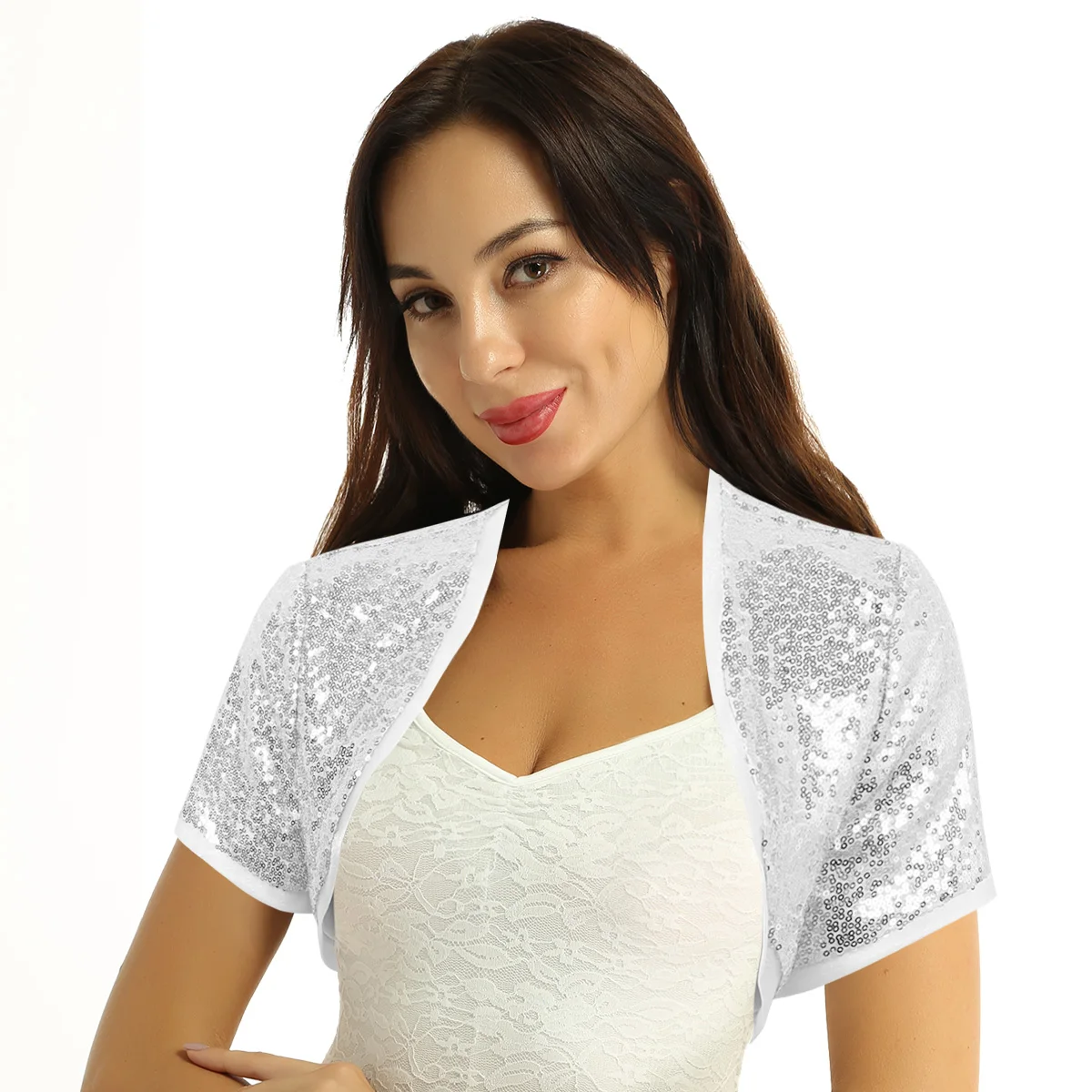 Модный женский Блестящий короткий топ с короткими рукавами и блестками для