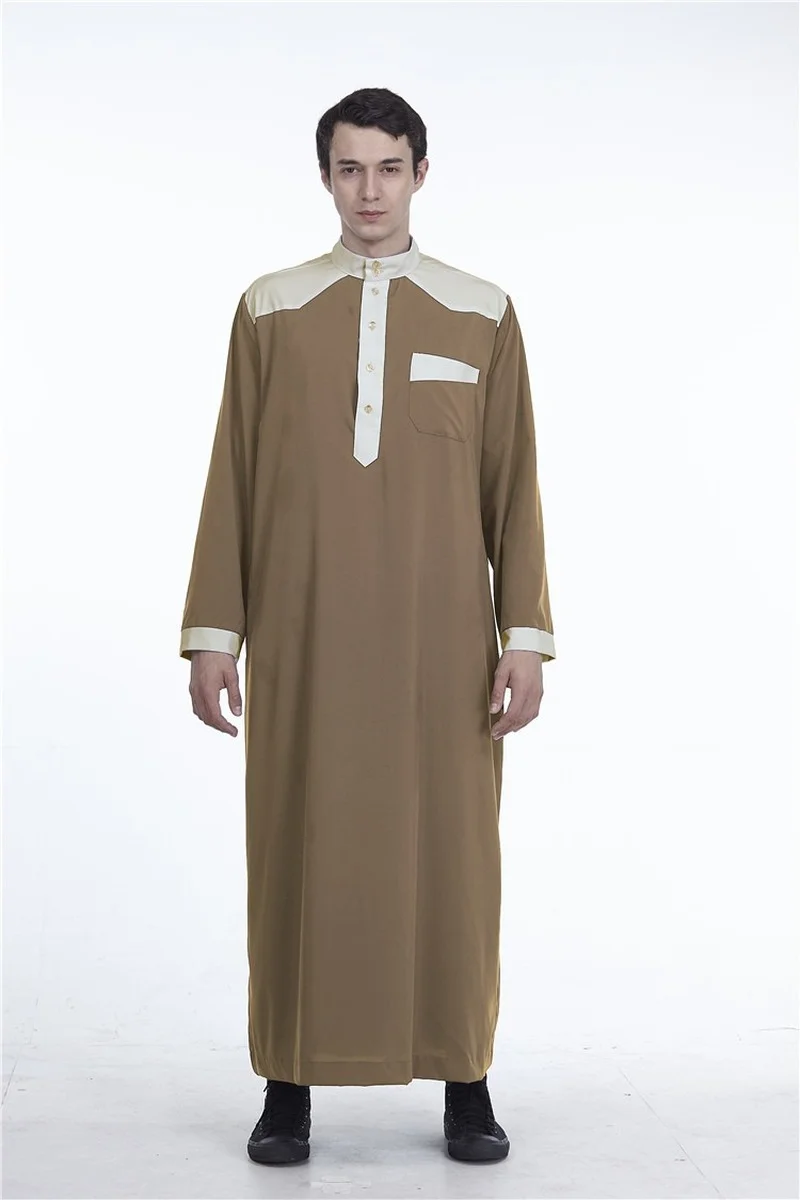 

Jubba Thobe New National Color-blocking Men's Robe Middle East Ramadan Saudi Arabia Lasser Bairam Muslim Fashion Men Robes