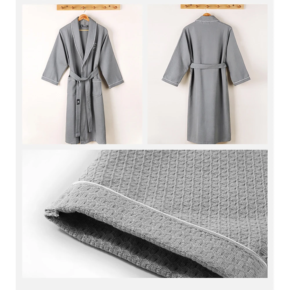 100% Cotton Waffle Bathrobe Female Dresses Summer Thin Robes for Women Hotel SPA Sleepwear Sexy Couples Nightie Towel Nightwear