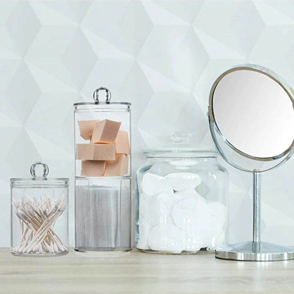 

Cosmetic Storage Box Makeup Organizer Bathroom Jar Cotton Swab Cotton Pad Jewelry Round Plastic Box Home Table Storage Container