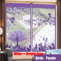 Wide Cartoon Tree Birds Door Window Mesh Screen Zipper Opening Yarn Air Tulle Fly Anti-Mosquito Net Curtain Removeable Washable