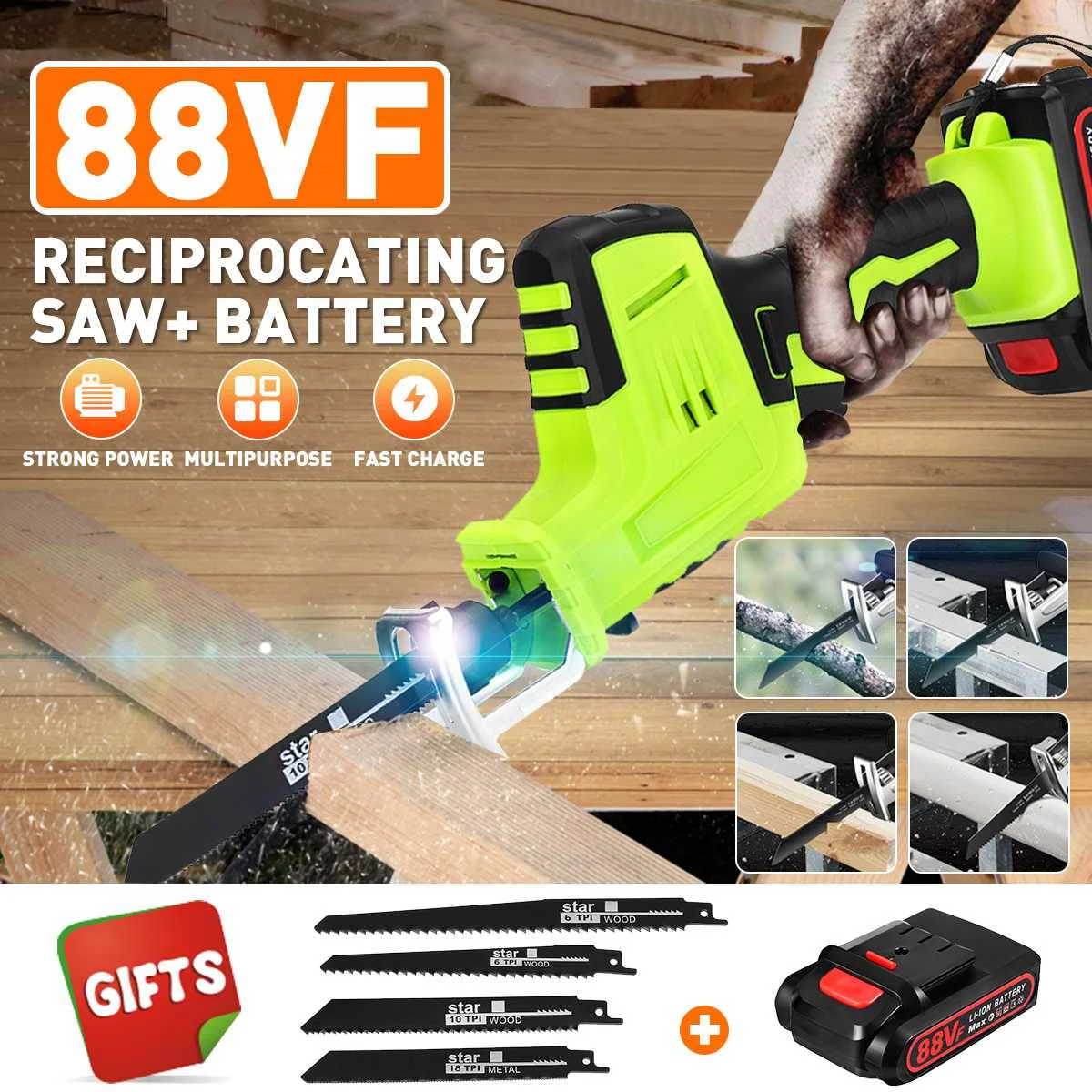 

2500W Electric Chain Saw Lithium Battery Mini Pruning One-handed Garden Tool With Chain Saws Rechargeable Woodworking Tool