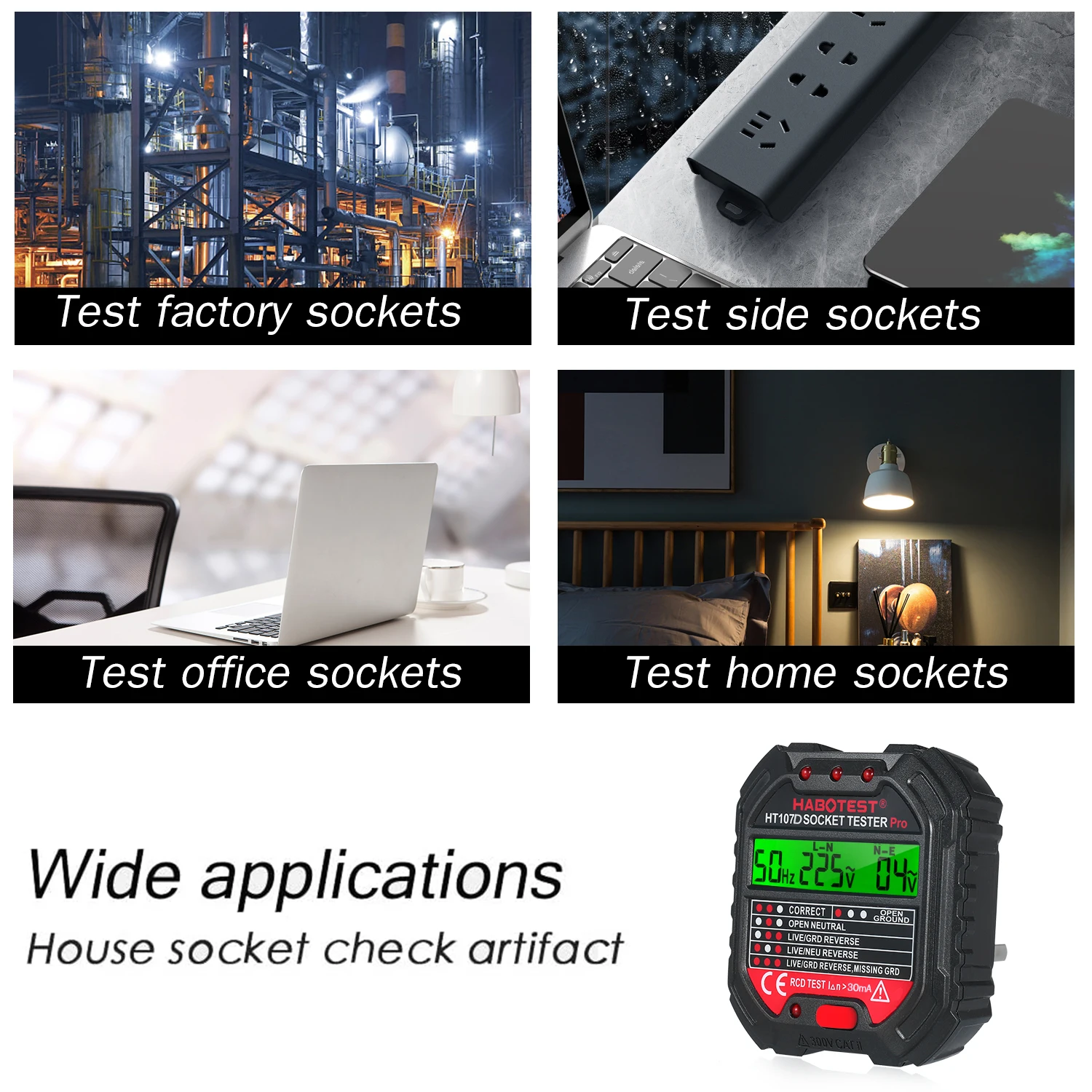 HABOTEST GFCI Выходной тестер с дисплеем напряжения 90 250 В разъемов детектор