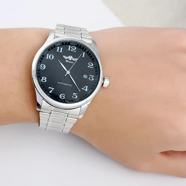 Мужские автоматические наручные часы WINNER модные механические из нержавеющей