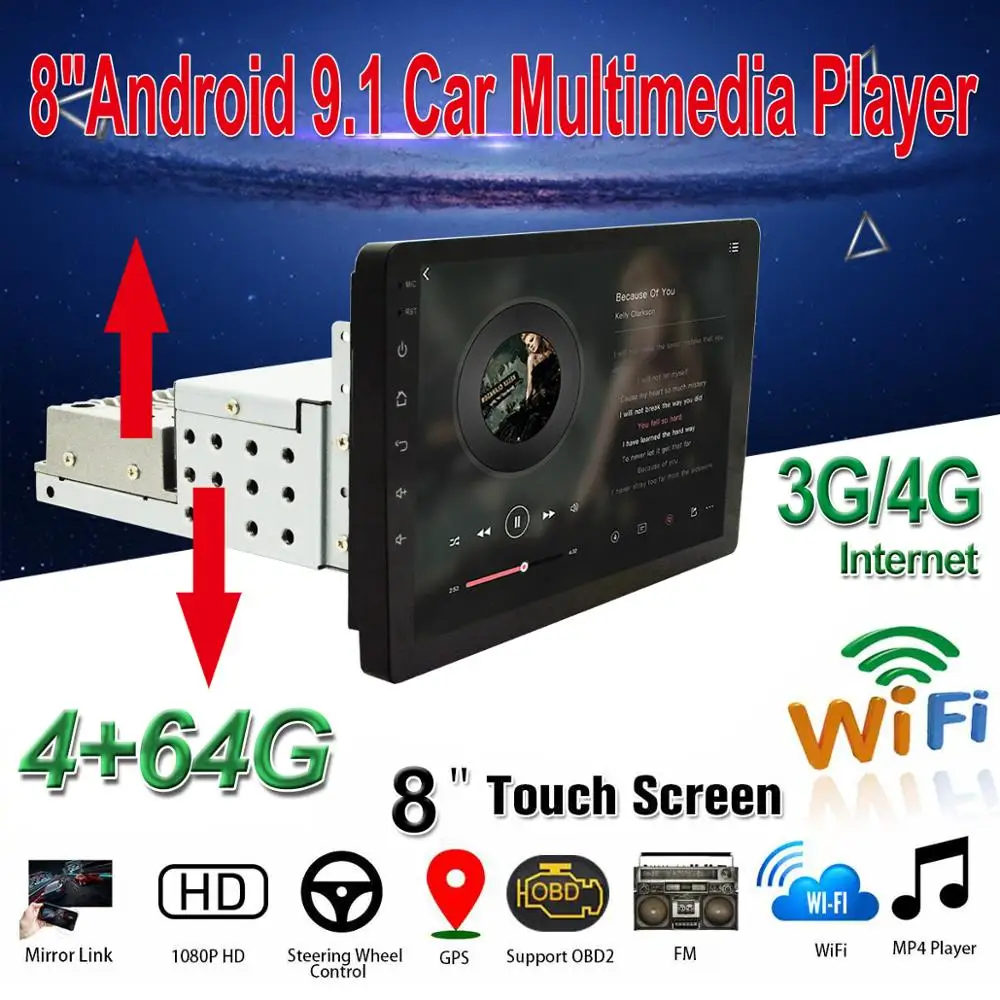 1Din универсальный автомобильный радиоплеер 8 дюймов Android 9 1 мультимедийный WIFI BT GPS