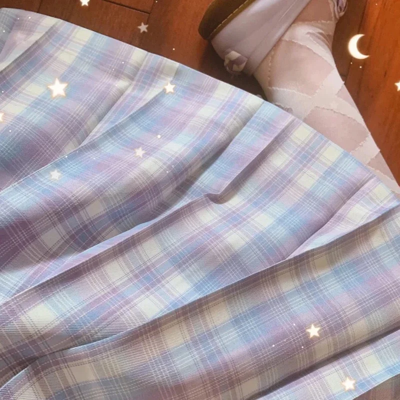

jk Skirts Plaid Skirt High Waist A-Line Short skirt School Girl Uniform 2021 Purple white Harajuku Anime Sets Dress Cloths