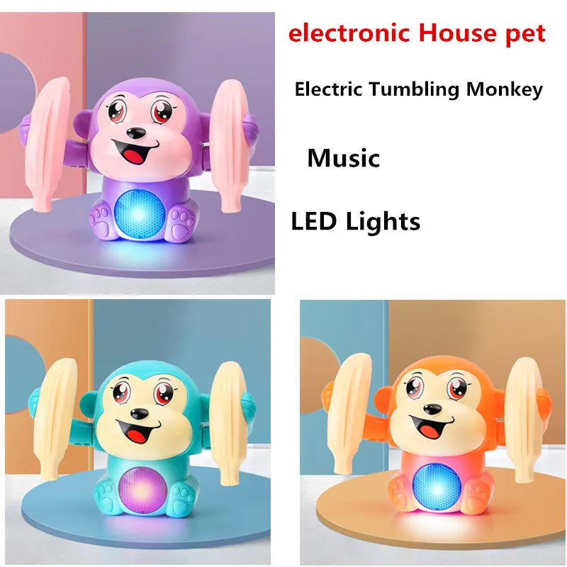 QLX Baby Toys Electric Tumbling Monkey With LED Light / Music/ Walking Early Educational Toys  Monkey Toys For Children