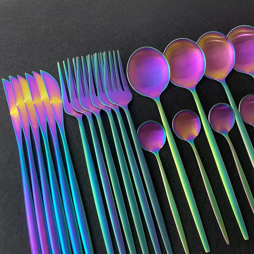 Набор разноцветных столовых приборов из нержавеющей стали 18/10 24 шт. радужная