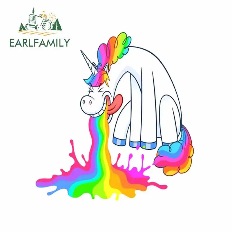 

EARLFAMILY 13cm X 13cm for Funny Rainbow Unicorn Fine Car Sticker DIY Vinyl Car Wrap Waterproof Custom Printing Decal Decoration