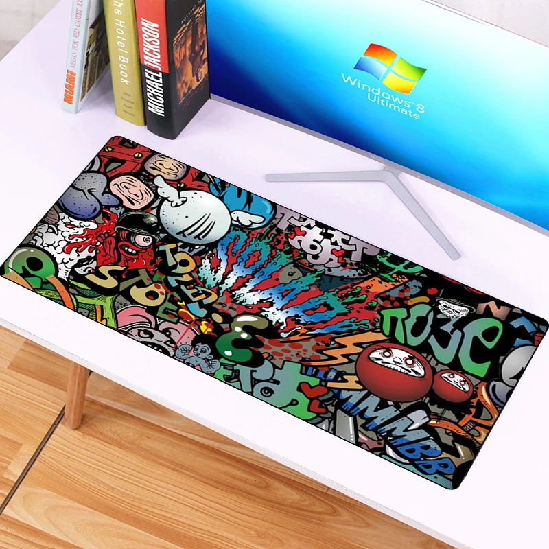 Large World Map Gaming MousePad Graffiti Otaku Black Computer Mouse Pad Gamer Locking Edge Rubber XXL Keyboard pad Desk Mat | Компьютеры и