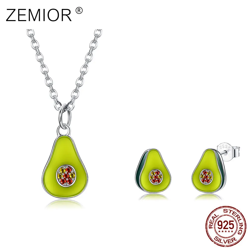 

ZEMIOR S925 Sterling Silver Set Cubic Zirconia Avocado Shaped Jewelry Set For Women Fine Jewelry Best Selling Christmas Gift
