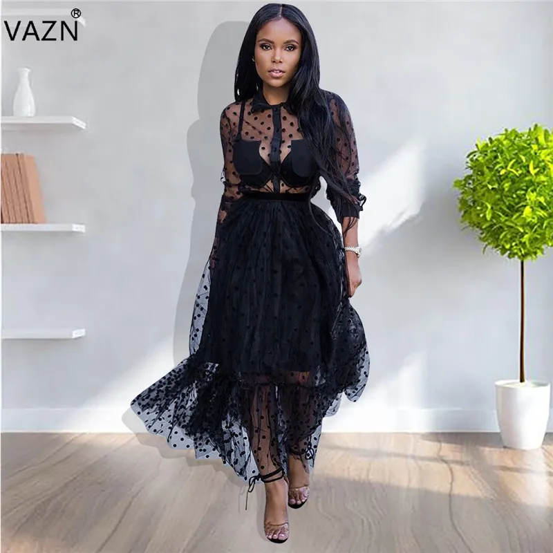 VAZN NK032 новый продукт 2019 летнее сексуальное женское черное белое длинное платье с