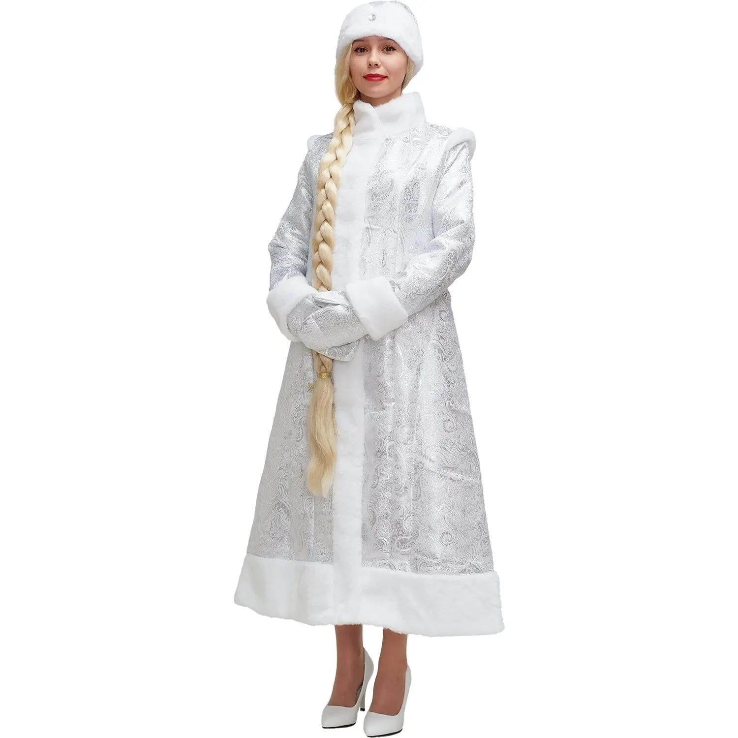 Костюм Снегурочка из парчи серебристая длинная сделано в России | Тематическая