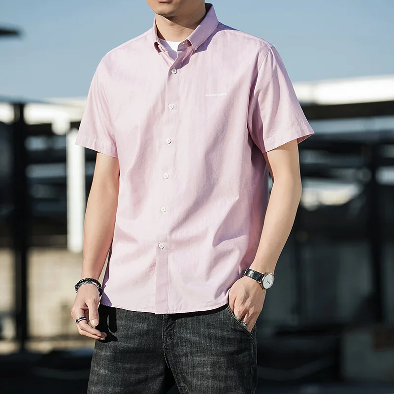 

Short sleeve shirt summer men's Plaid 2021 Lapel fashion simple atmosphere stable no iron 381