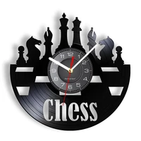 chess pieces vinyl album record clock black board game wall art game room decor timepieces wall hanging silent non ticking clock