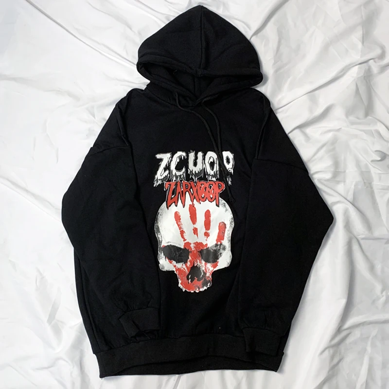 

New Winter Hoodie Women Streetwear Hoodie Vintage Man Hoodie Cotton Loose Hooded Pullover Cartoon Skull Pattern Print Hoodie
