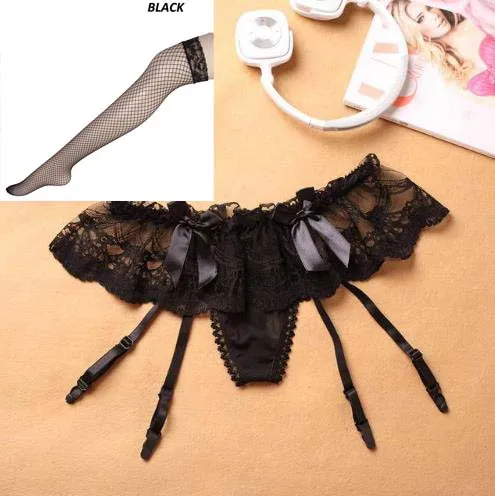 garter and fishnet 3 Горячая Распродажа, сексуальные женские чулки с прозрачным кружевным верхом+ подвязка на поясе, набор чулок, черный/белый/красный/розовый, в сеточку - Цвет: garter and fishnet 3