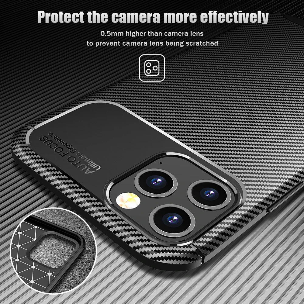 

UFlaxe Soft Phone Case for Apple iPhone 11 12 Pro Max Carbon fiber Texture Shockproof Ultra-thin Cover iPhone 12 Mini JK