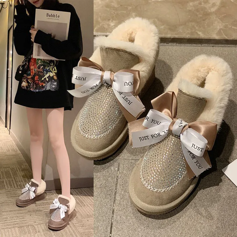 Зимние ботинки женские зимние плюшевые ботильоны хлопковые теплые меховые на