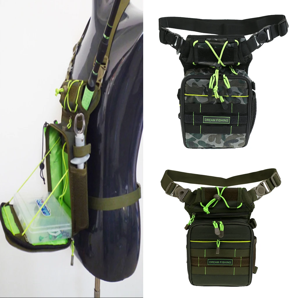 

Lightweight Fishing Tackle Storage Bag, Hiking Camping Shoulder Waist Sling Leg Bag with Tackle Box