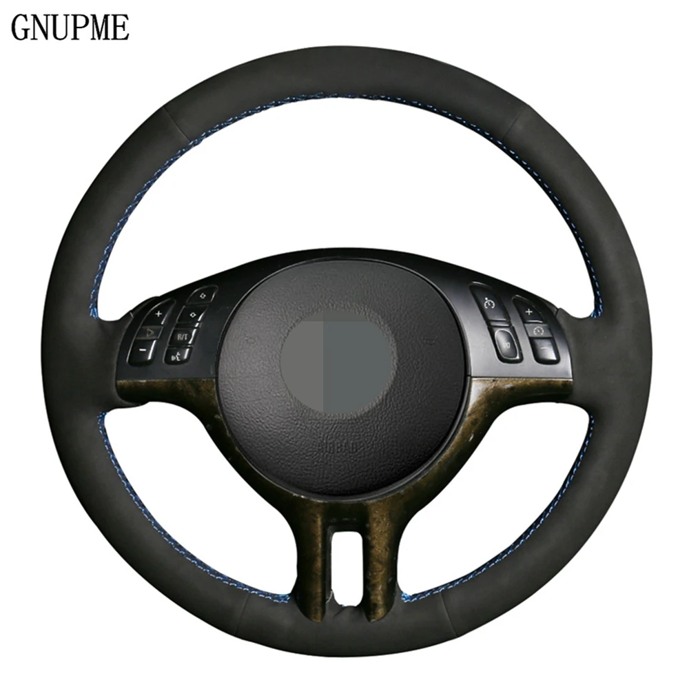 

Hand-stitched Black Genuine Leather Suede Car Steering Wheel Cover For BMW E39 E46 325i E53 X5