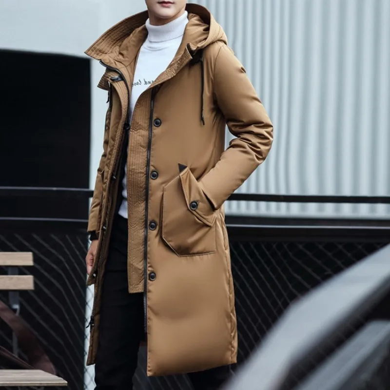 Новинка 2020 зимняя мужская длинная пуховая куртка модная однотонная Толстая