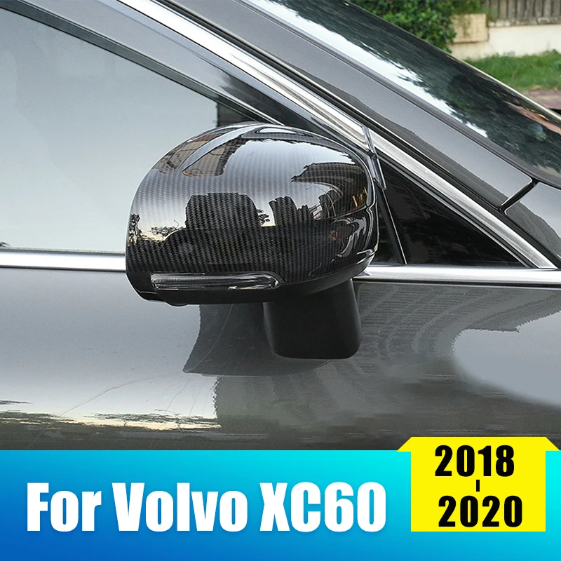 

2pcs ABS Chrome Car Carbon Fiber Side Wing Rearview Mirror Cap Cover Shell Trim For Volvo XC60 2018 2019 2020 Auto Accessories