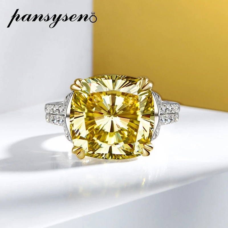 

PANSYSEN 925 Sterling Silver Simulated Moissanite Citrine Gemstone Wedding Engagement Diamond Ring Fine Jewelry Gift Wholesale