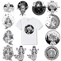 cartoon black white ocean goddess princess heat transfer iron on transfers t shirt thermo stickers clothing patch applique