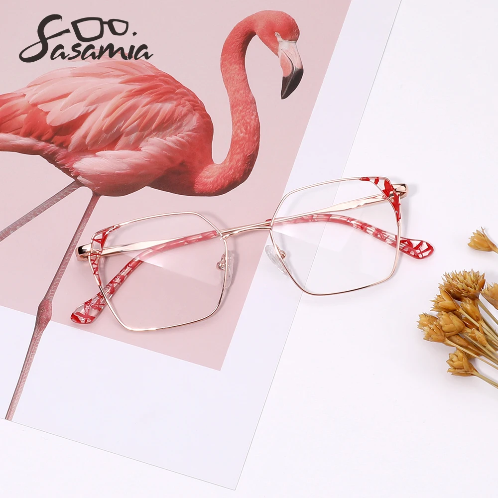 

SASAMIA, женские очки с защитой от синего цвета, мужские очки с прозрачными линзами, кошачьи глаза, светильник, металлическая оптическая оправа,...