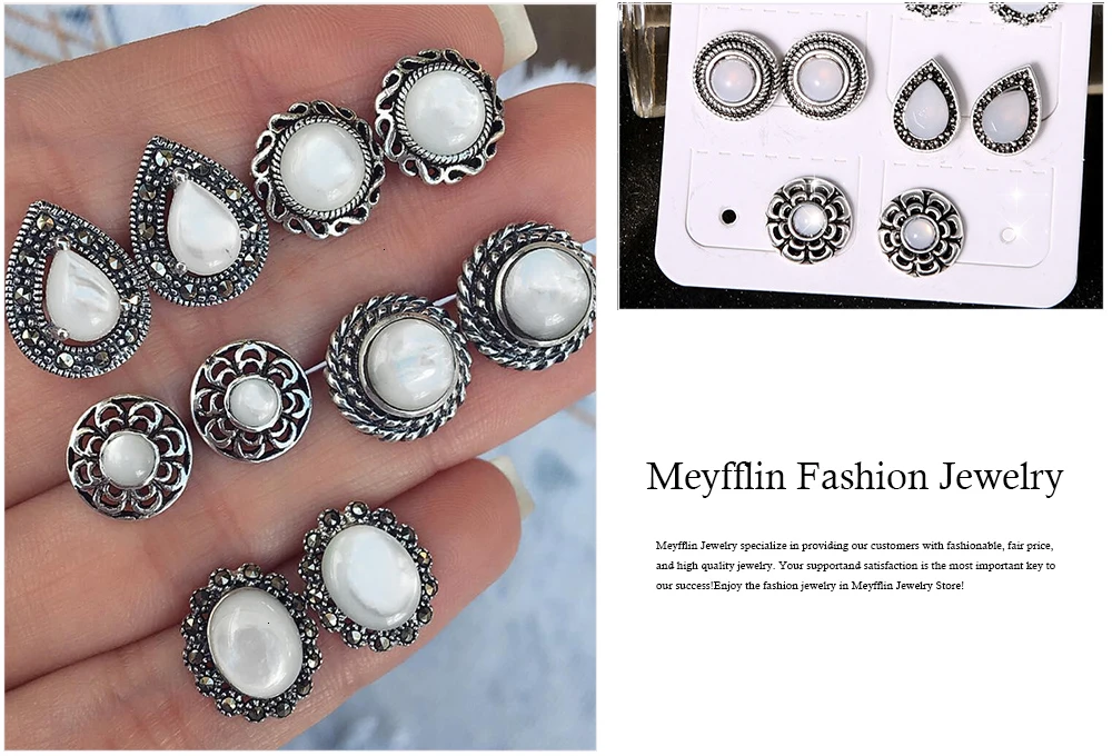 Meyfflin, винтажные серьги-гвоздики для женщин, Букле д 'Орель, ювелирное изделие, Богемия, резной цветок, опал, серьги, набор, капельки, Brincos, 5 пар